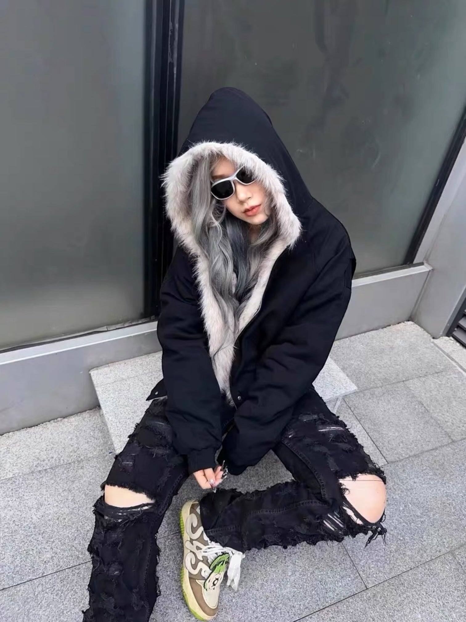 [Korean Girl] FUR LINED PUFFER BOMBER JACKET   FE0209