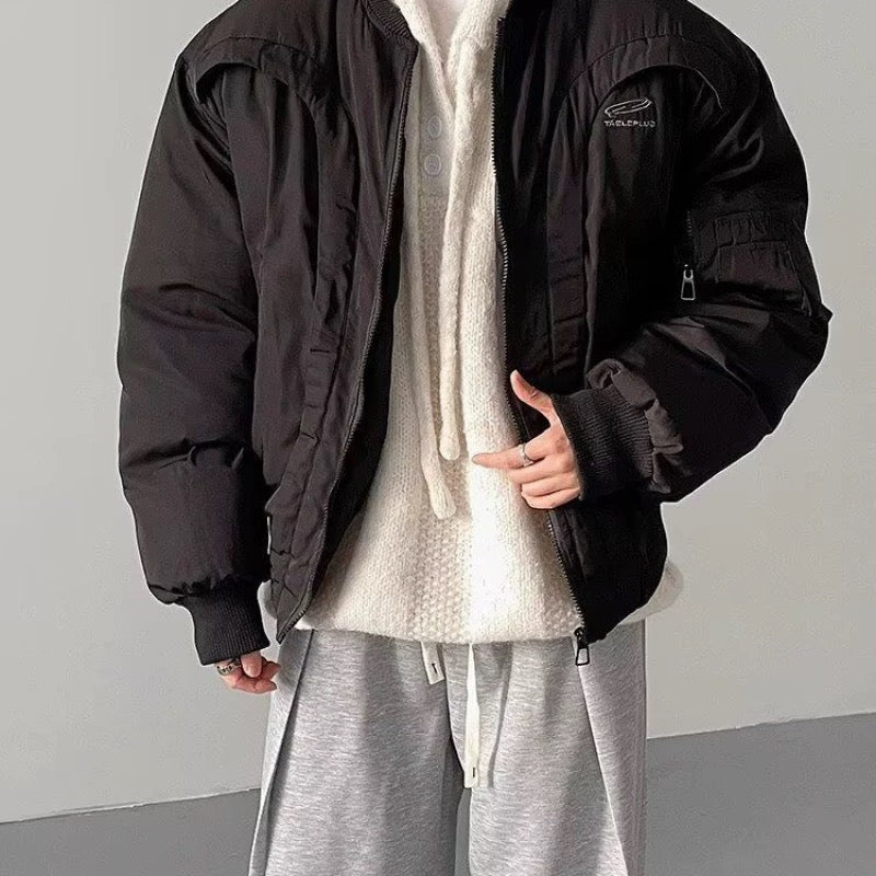 Men’s Deconstructed Bomber Jacket – American Retro High-Street Flight Outerwear FE0041