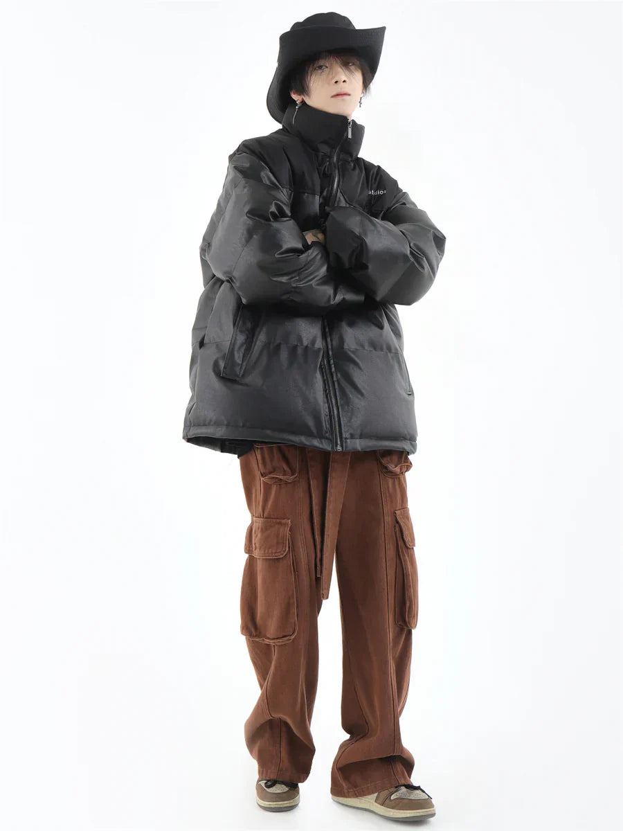 [INSstudios] PU LEATHER COTTON ZIPPER JACKET   FE0461