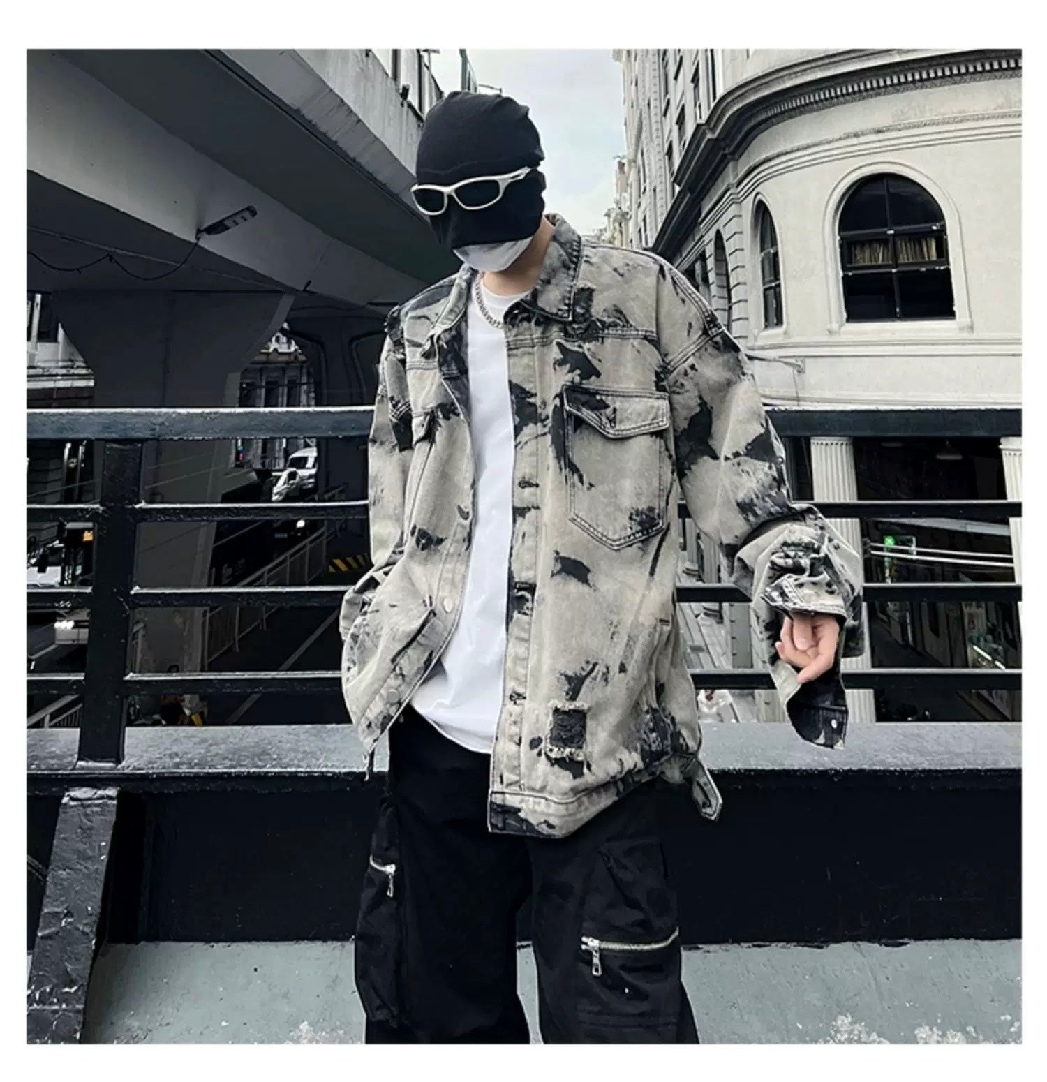 Men’s American Tie-Dye Denim Jacket – High Street Vintage Streetwear Outerwear FE0292