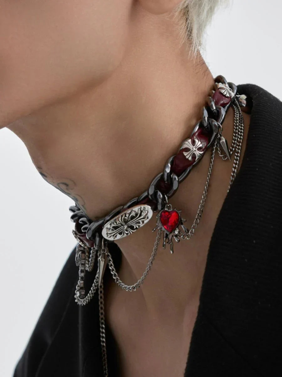 [STRUC TON] LEATHER PUNK NECKLACE   FA094