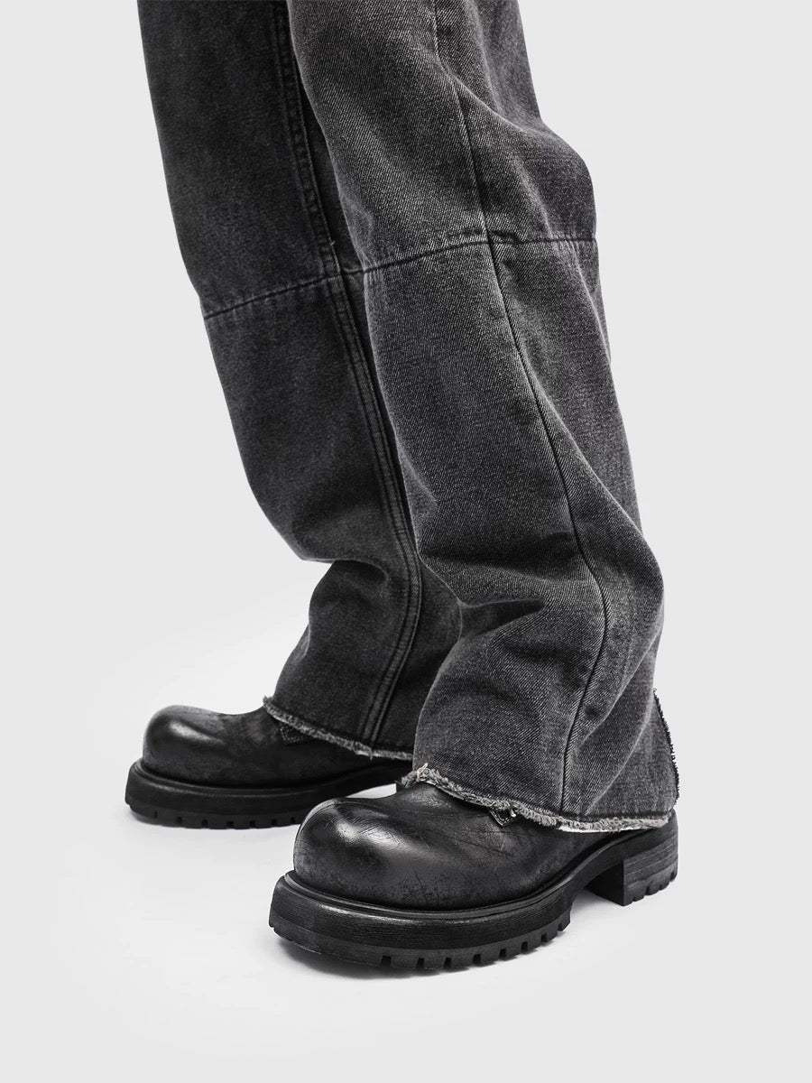 Men’s 2025 New Chunky Martin Boots Black High-Top Leather Work Boots British Style Elevator Shoes S0011