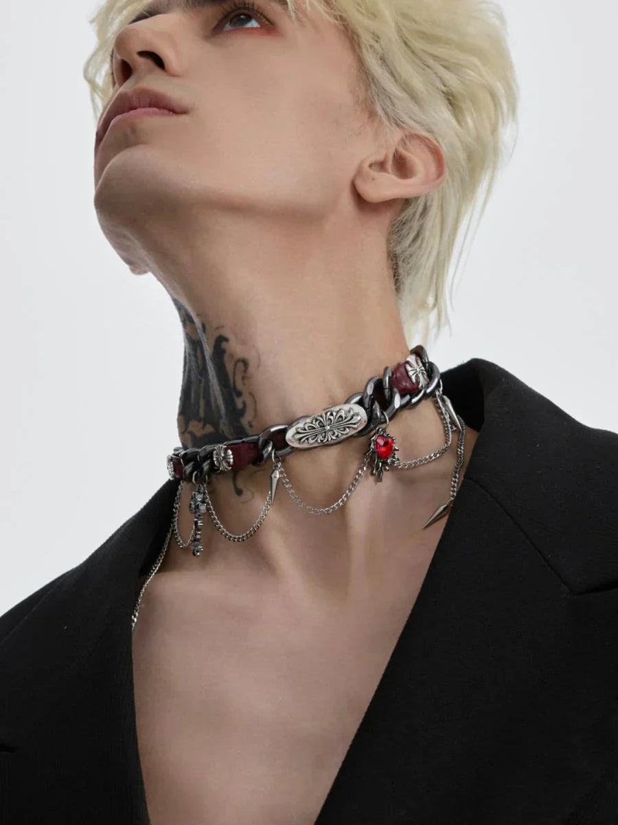 [STRUC TON] LEATHER PUNK NECKLACE   FA094