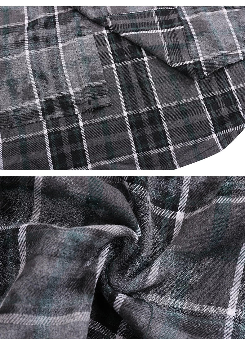 Men’s Plaid Overshirt Jacket – American Casual Vintage Streetwear Outerwear   FE0298