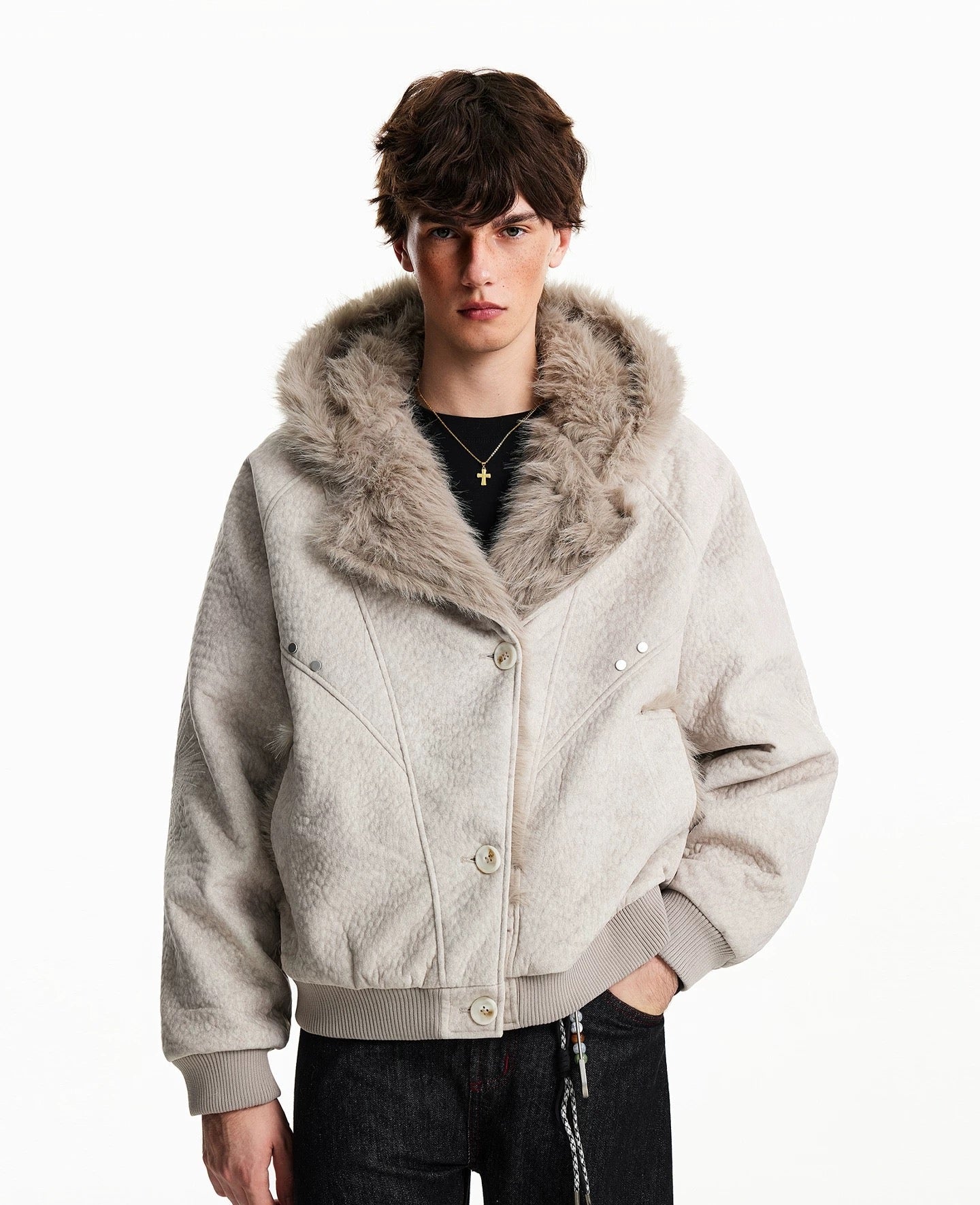American Vintage Faux Rabbit Fur Hooded Jacket   FE0080