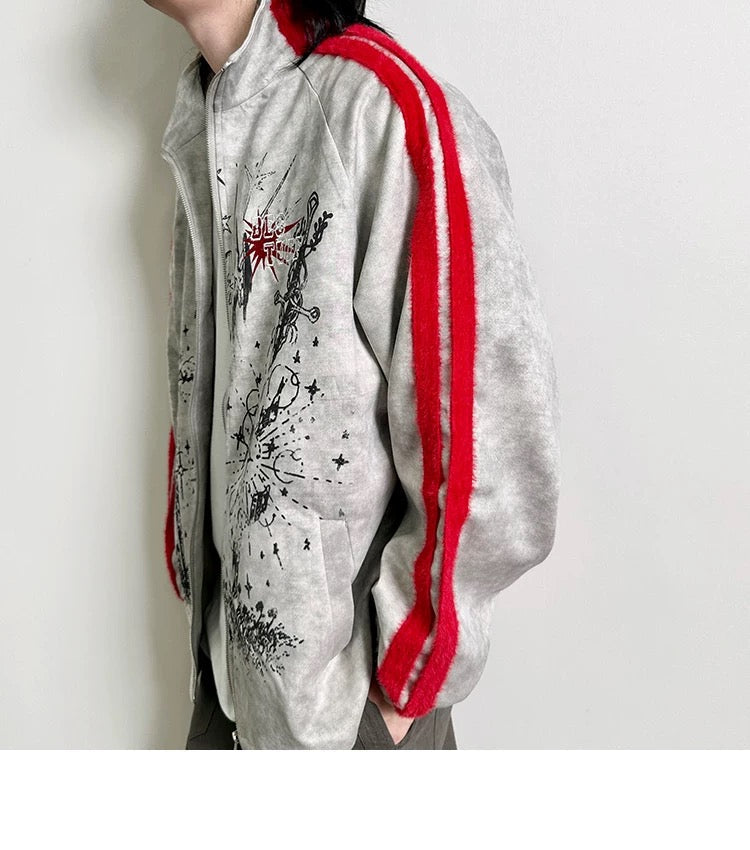 Men’s Printed Color-Block Fleece Jacket  FE0333