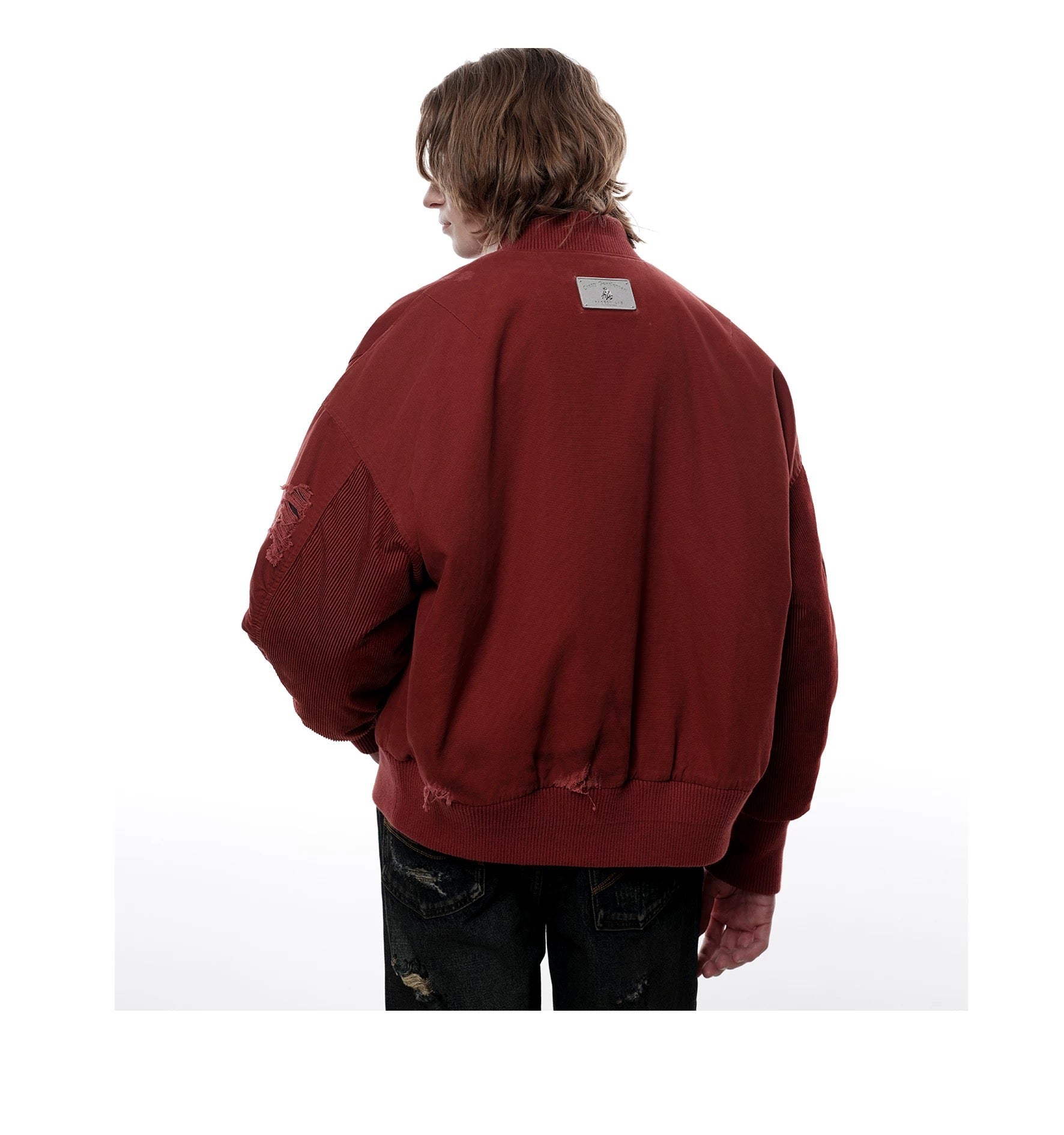 Men’s Burgundy MA-1 Distressed Bomber Jacke  FE0306