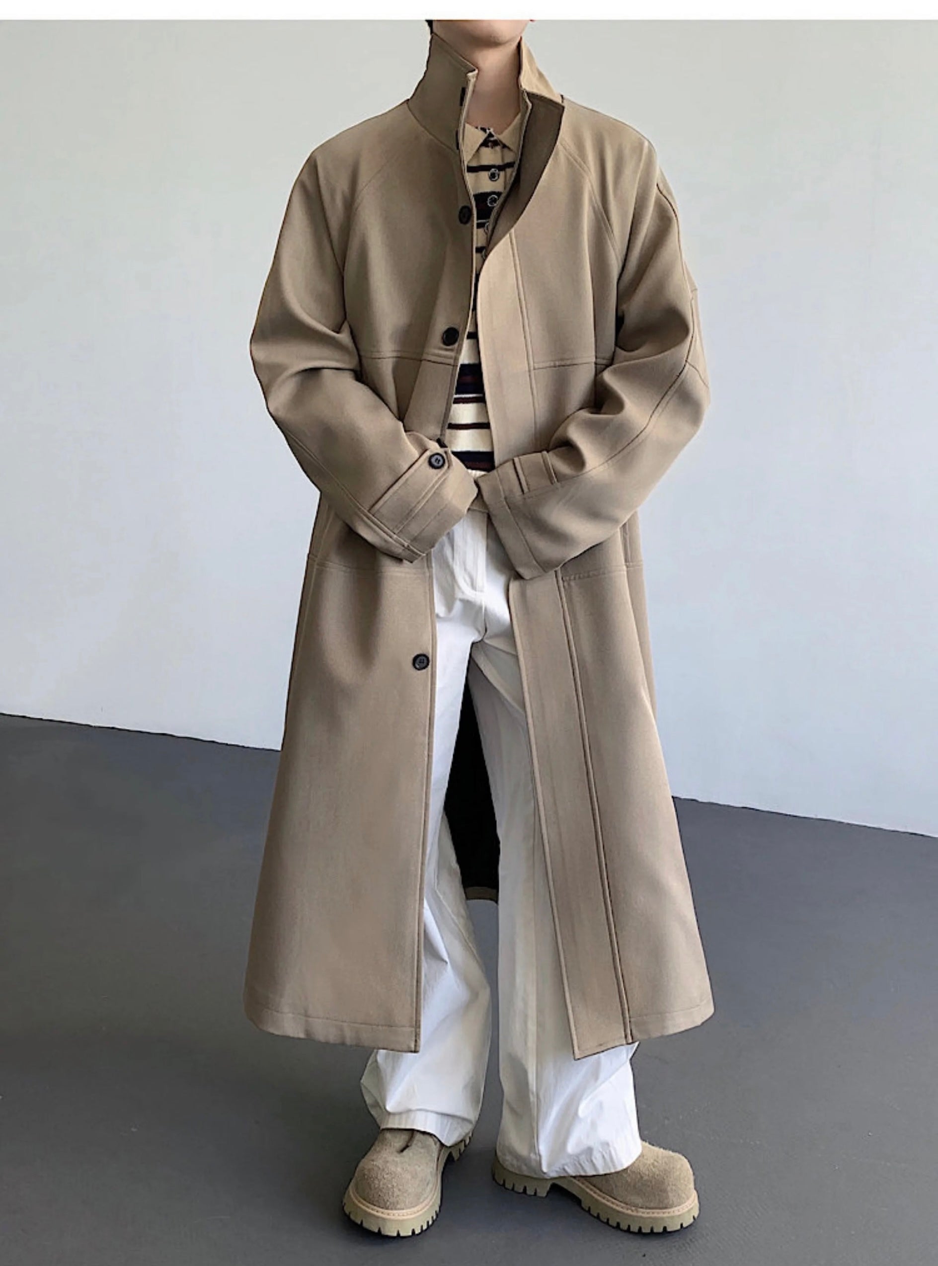 Men’s British Vintage Longline Trench Coat   FE0354