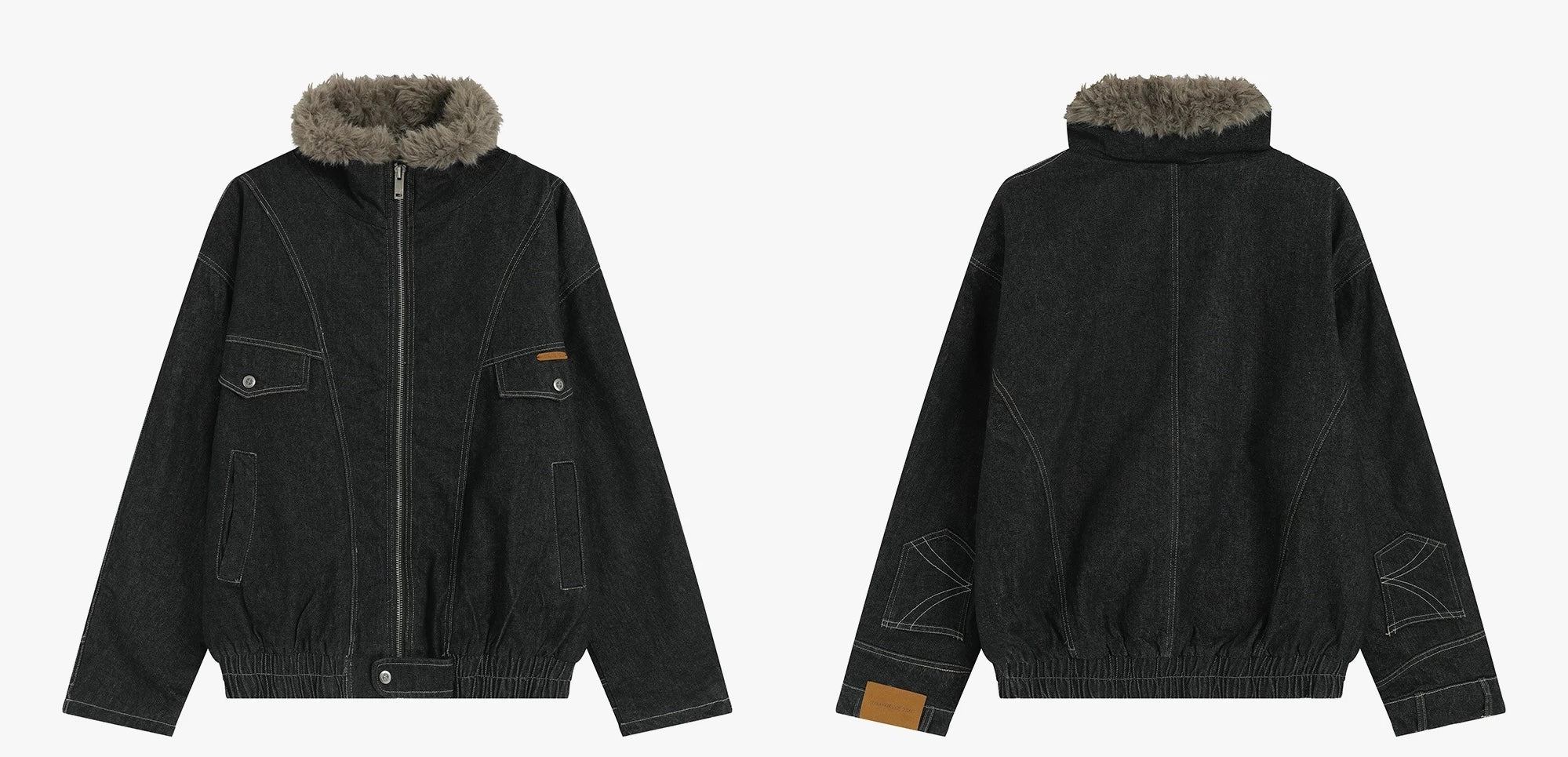 Men’s Fleece-Lined Denim Jacket – American Vintage Winter Street Outerwear   FE0044