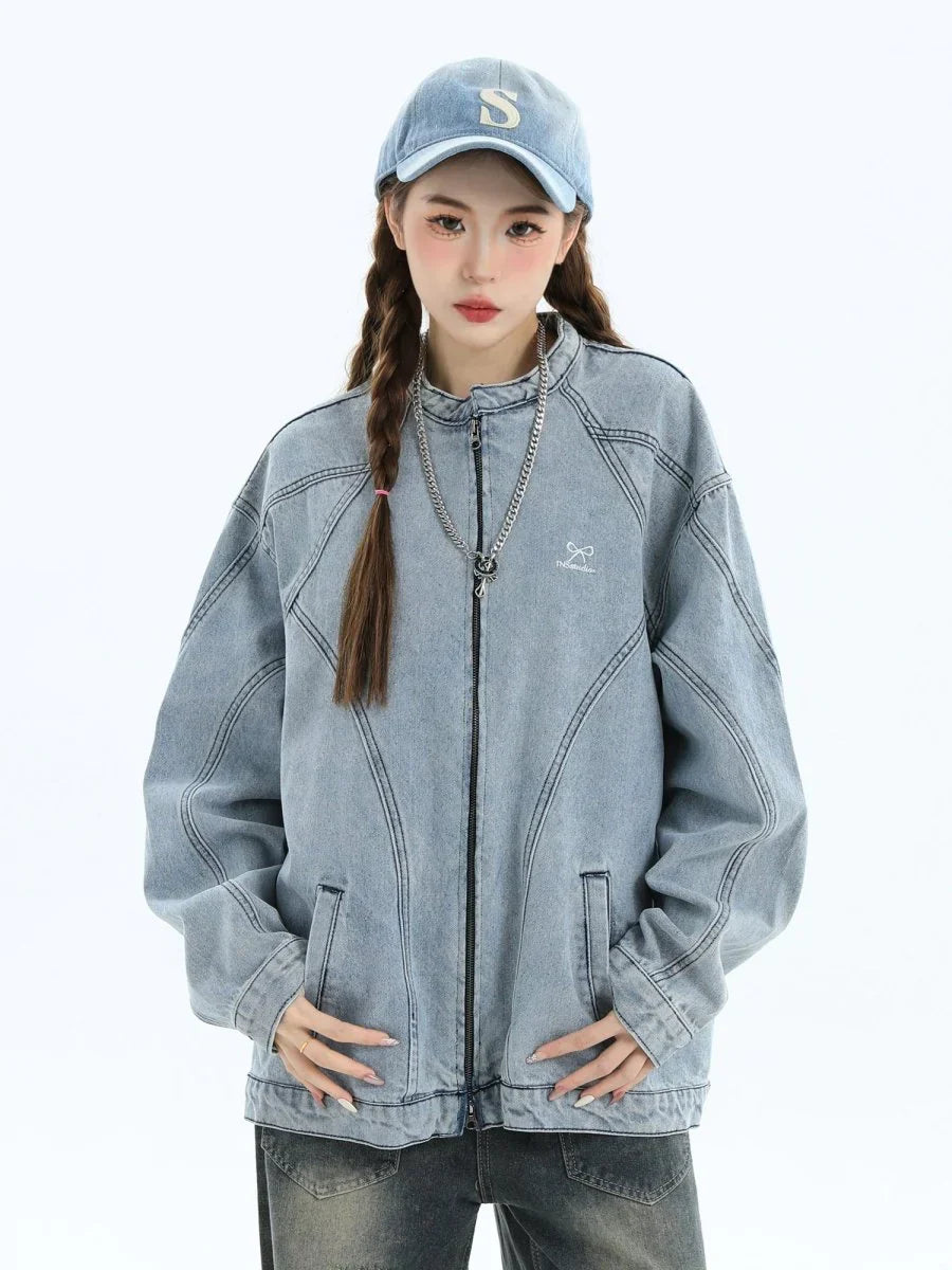 [INSstudios] WASHED DENIM JACKET ZIPPER FE0480