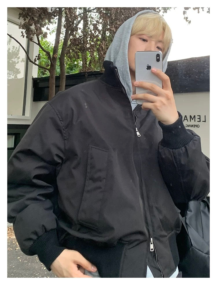 Men’s Short Padded Bomber Jacket – American Retro Street Winter Coat   FE0312