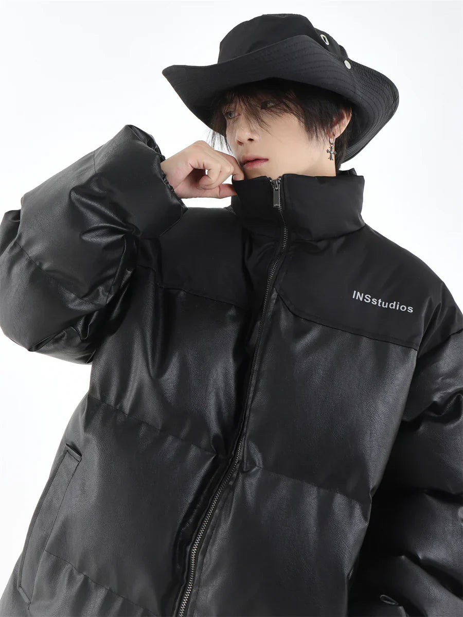 [INSstudios] PU LEATHER COTTON ZIPPER JACKET   FE0461