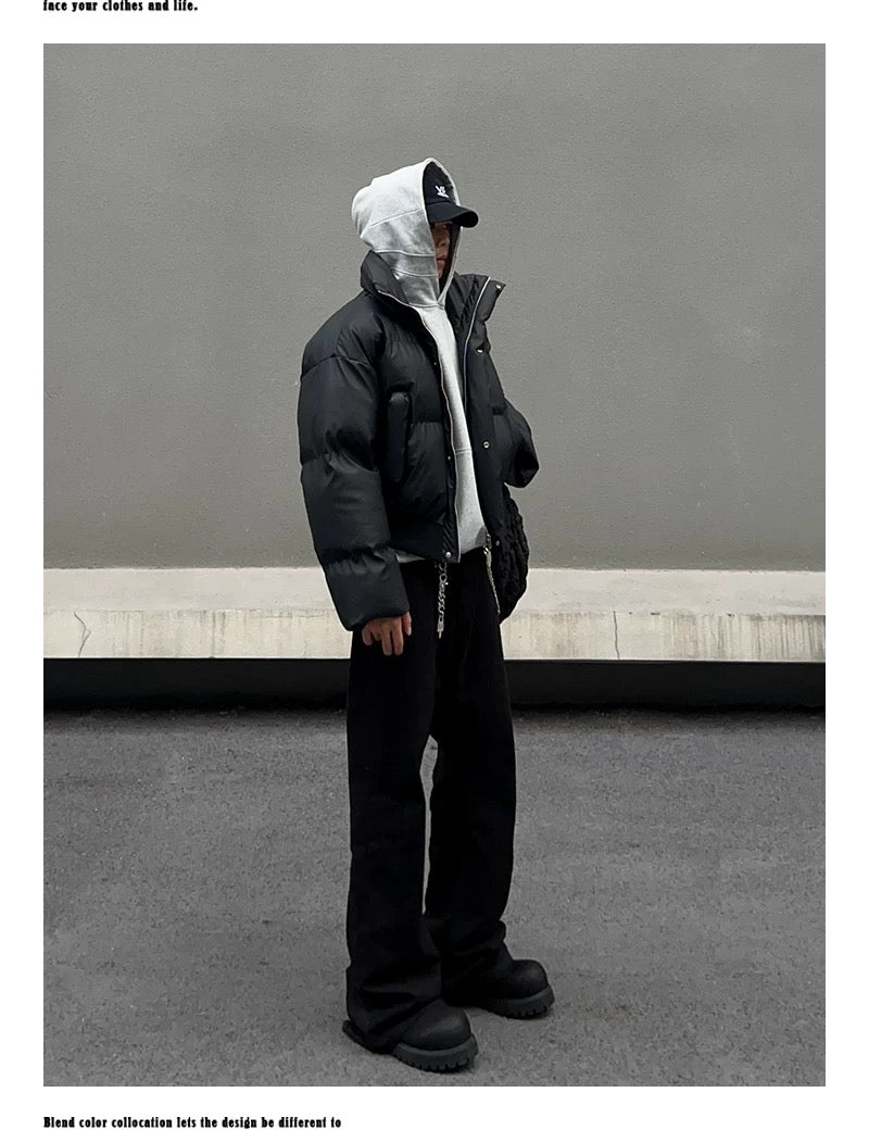 Men’s Clean Fit Short Puffer Jacket – American Minimal Street Winter Coat  FE0310