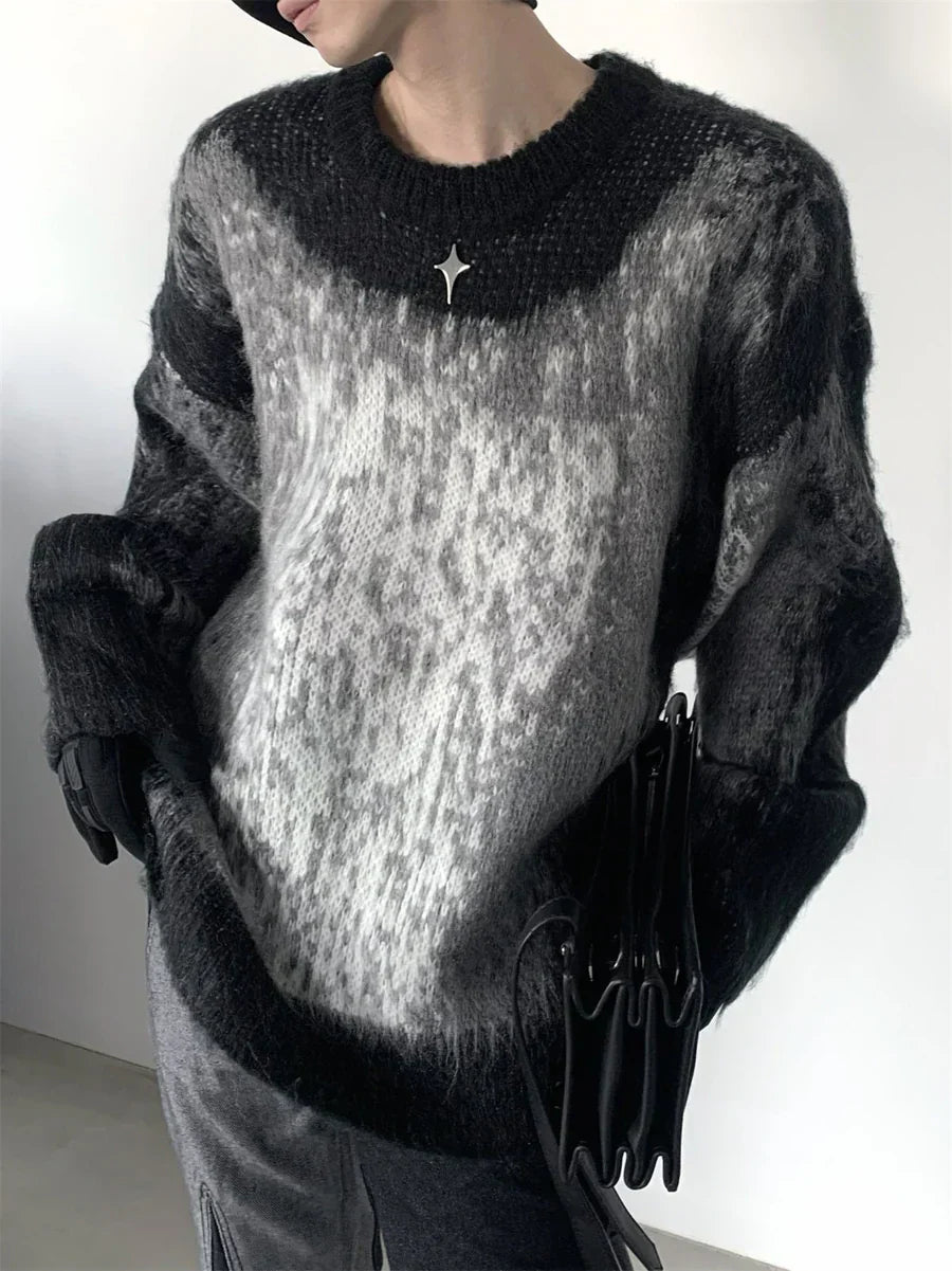 [AUTUMNWIND] BLACK AND WHITE CLASH DESIGN KNIT SWEATER  FE0652