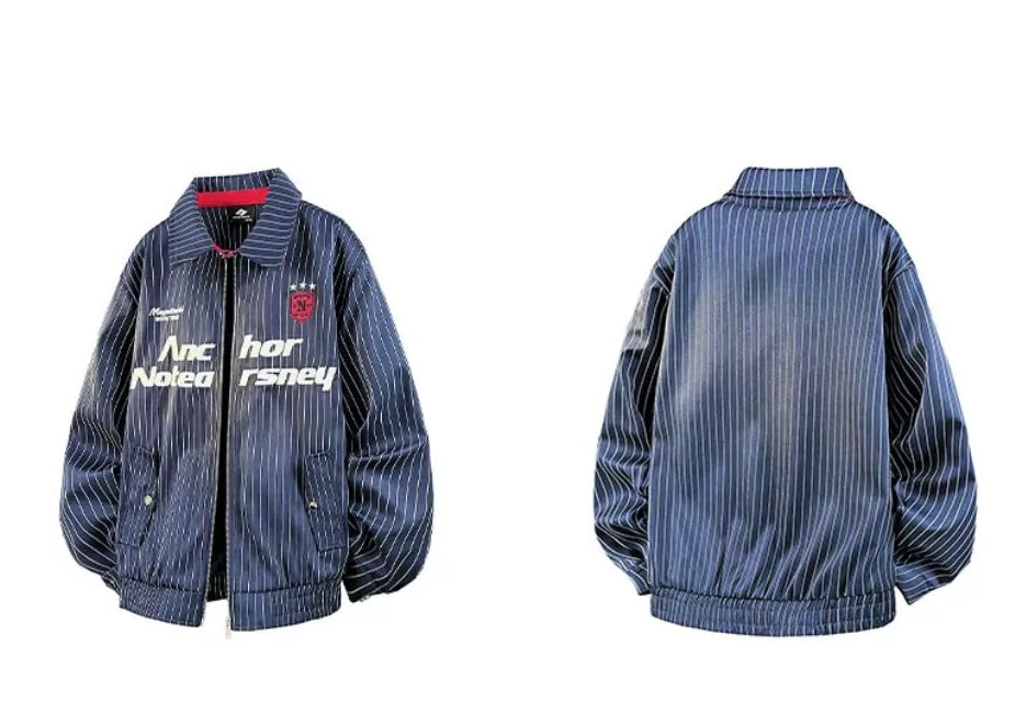 Men’s Striped Embroidered Jacket – Vintage American Streetwear Baseball Outerwear FE0321