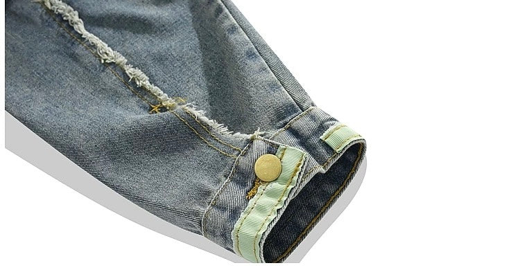 Men’s Vintage American Patchwork Frayed Denim Jacke  FE0331