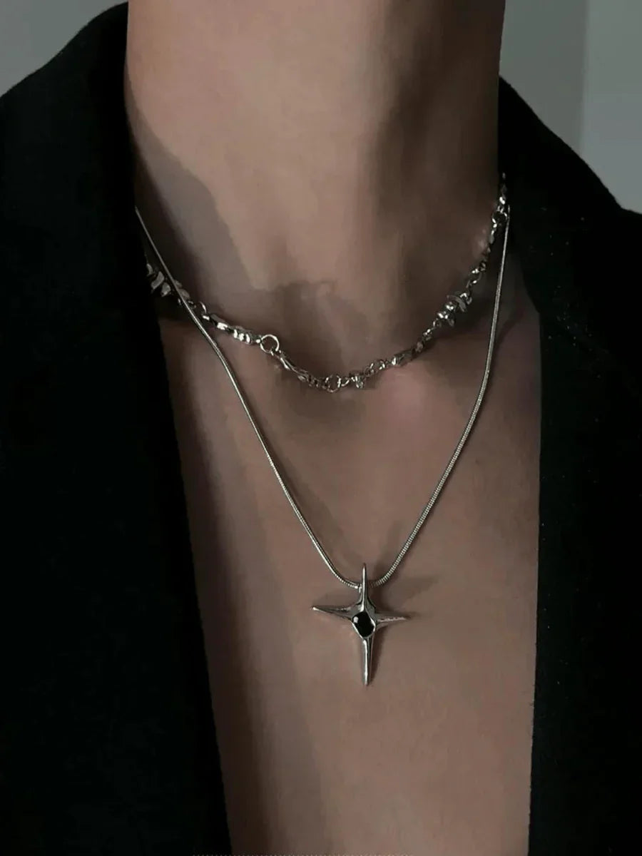 DOUBLE LAYER CHAIN ASYMMETRICAL NECKLACE   FA118