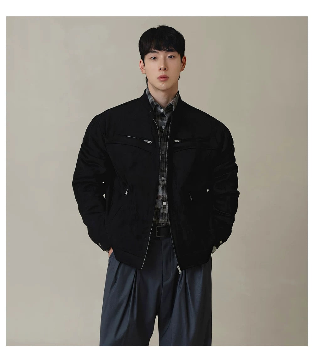 American Stand Collar Jacket – Vintage Streetwear Short Coat for Men FE0340