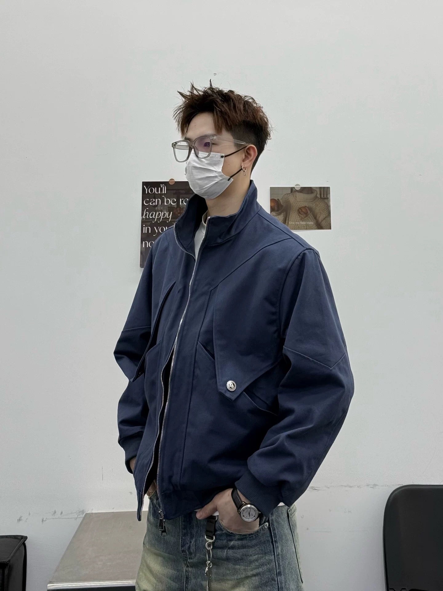 Men’s Stand Collar Jacket – Minimal Clean Fit Streetwear Outerwear   FE0048