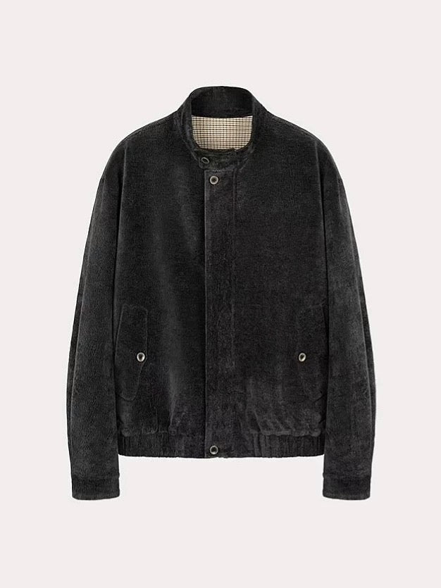 Tree-Pattern Textured Harrington Jacket – Vintage American Minimalist Short Coat   FE0061