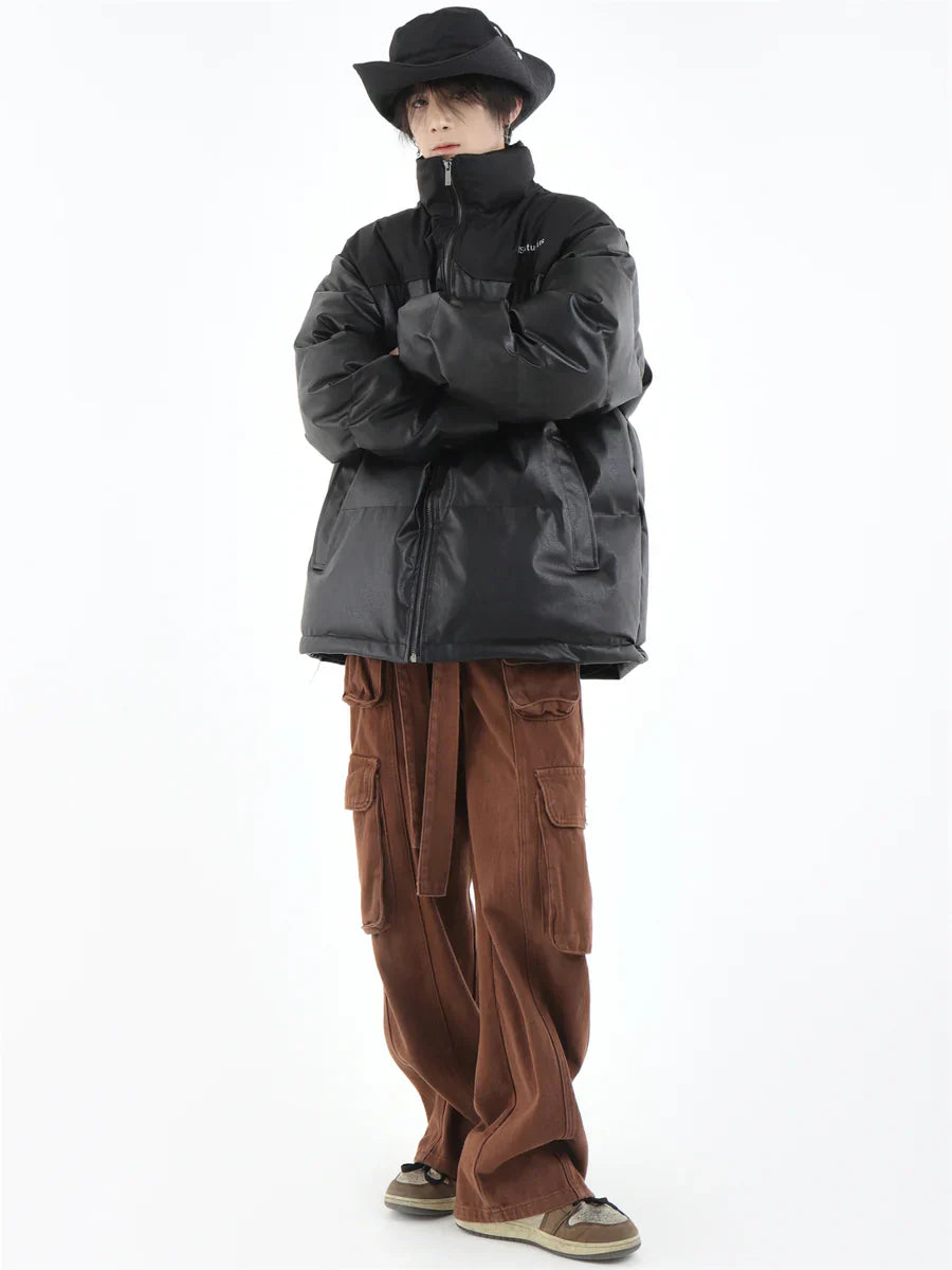 [INSstudios] PU LEATHER COTTON ZIPPER JACKET   FE0461