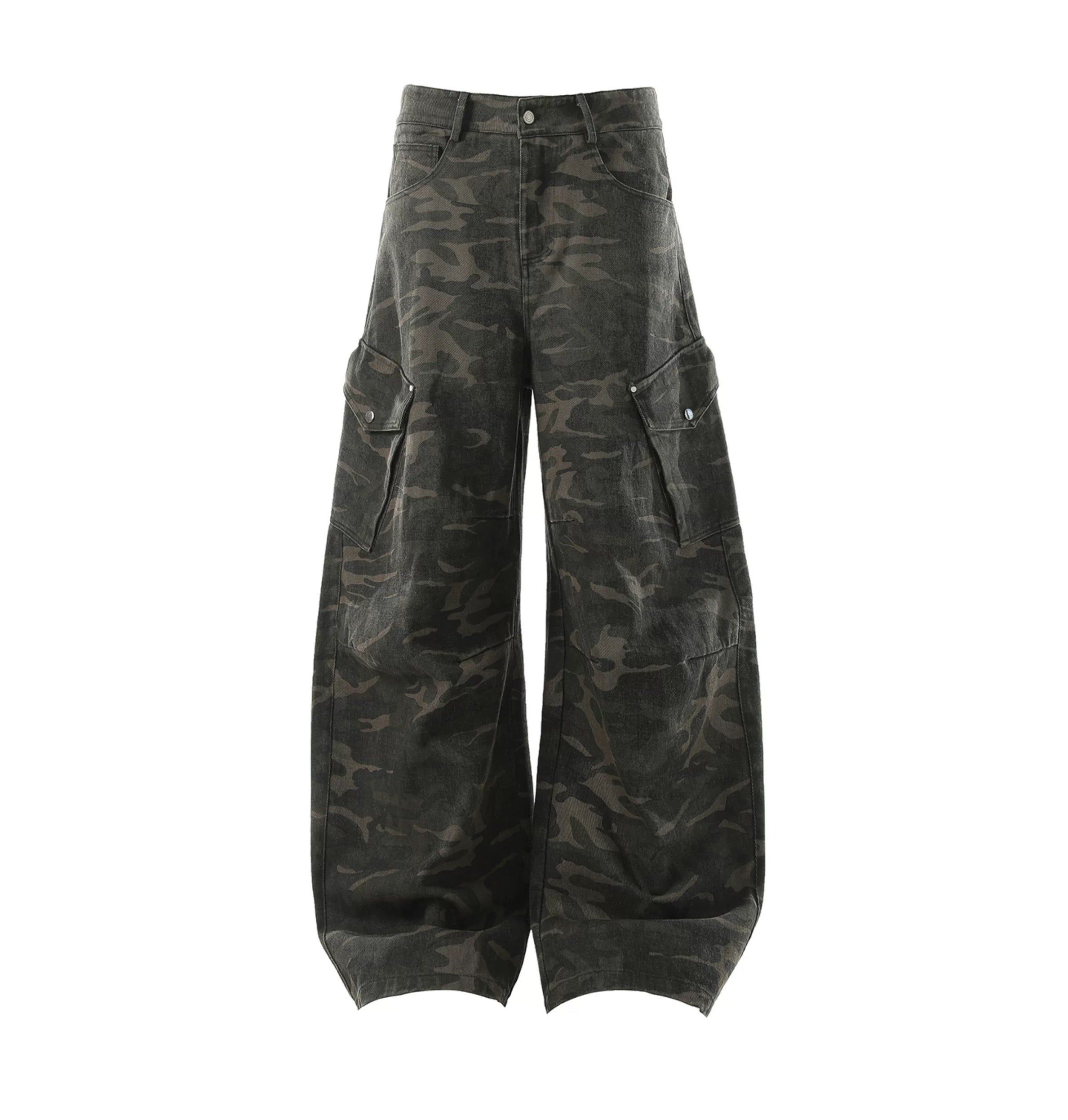 Men’s Camo Multi-Pocket Cargo Jeans – American Street Utility Denim Pants FE0042