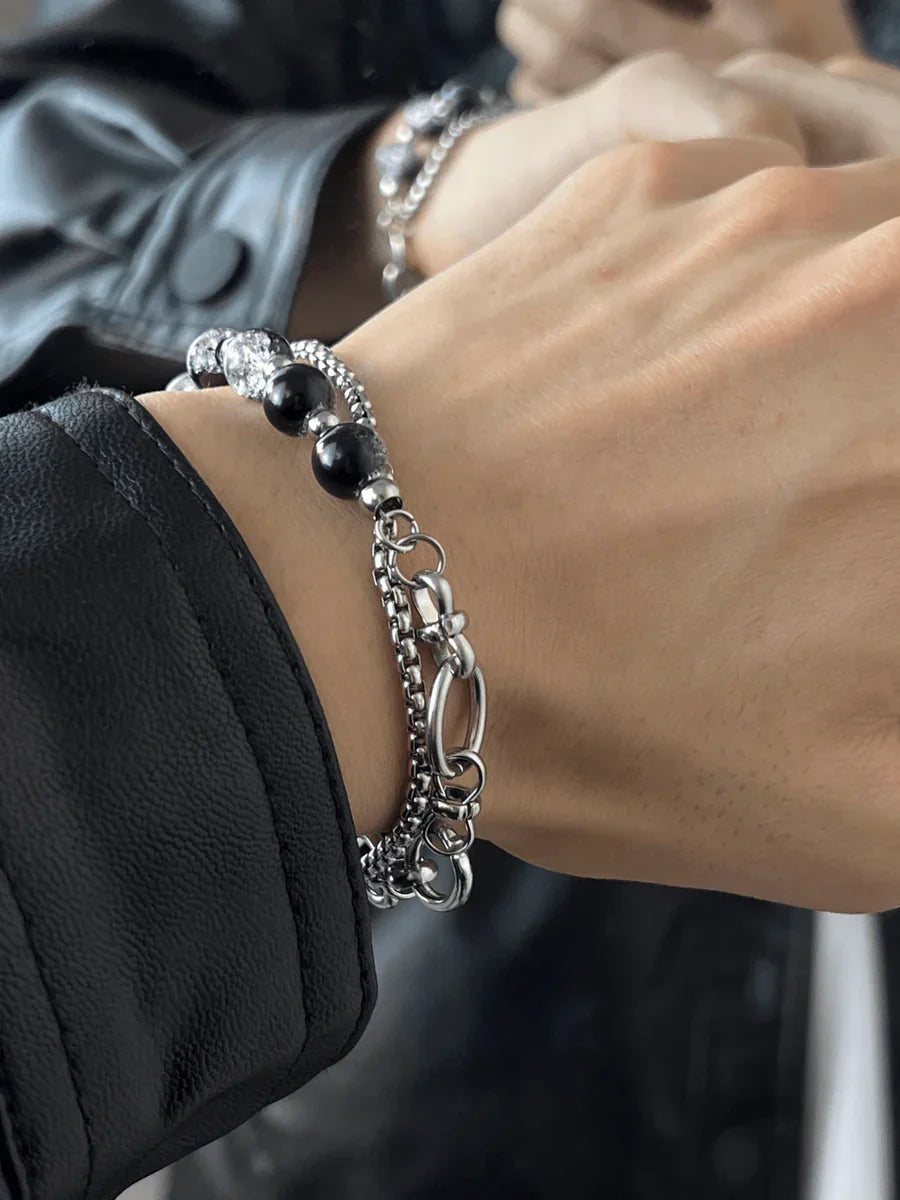 STEEL DOUBLE-LAYER BURST BEADS BRACELET   FA095
