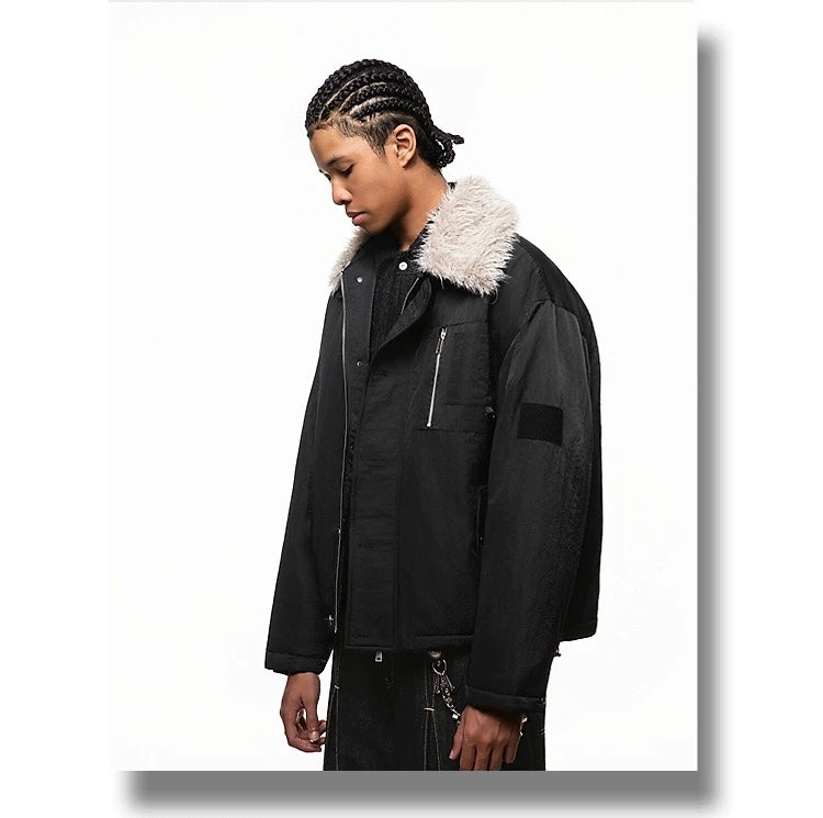 Men’s Detachable Fur Collar Padded Jacket – American Retro Winter Street Outerwear FE0040