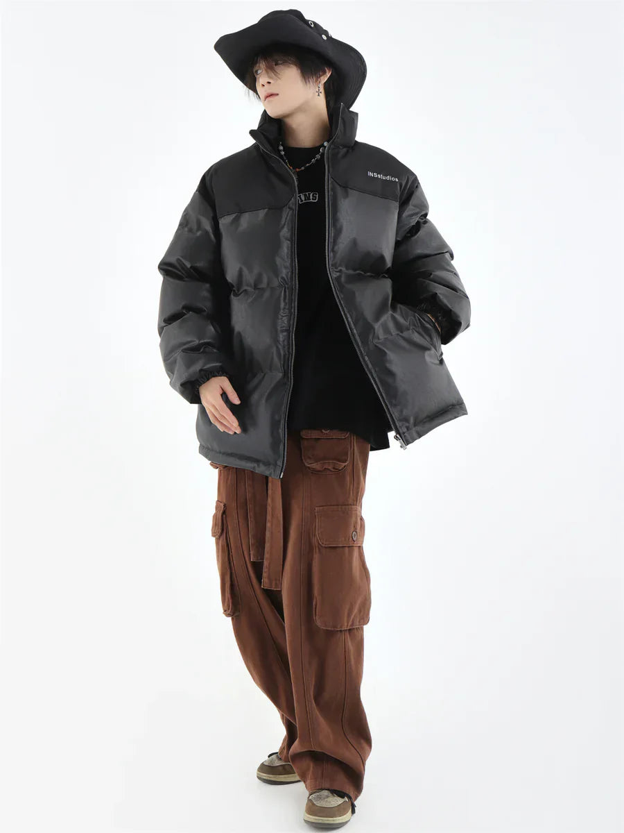 [INSstudios] PU LEATHER COTTON ZIPPER JACKET   FE0461