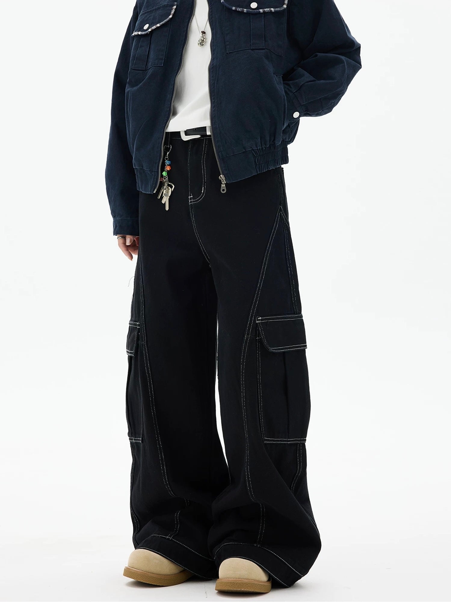 American Curved Wide-Leg Streetwear Trousers  FE0297
