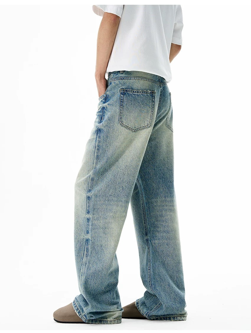 Men’s Clean Fit Light Blue Flare Jeans – American Retro Minimal Street Denim   FE0028
