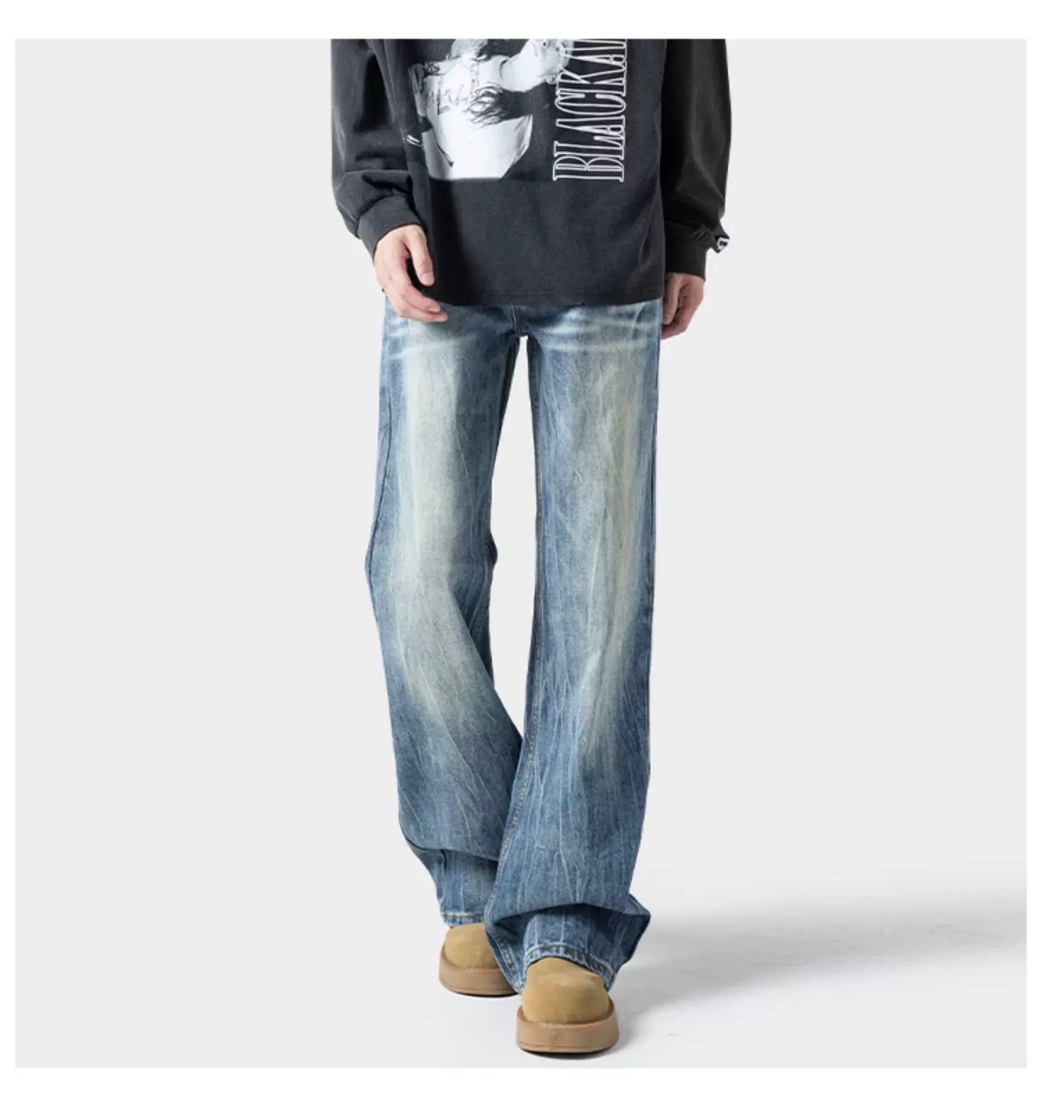 Men’s Lightning Flare Jeans – American Retro Street Denim Pants   FE0304