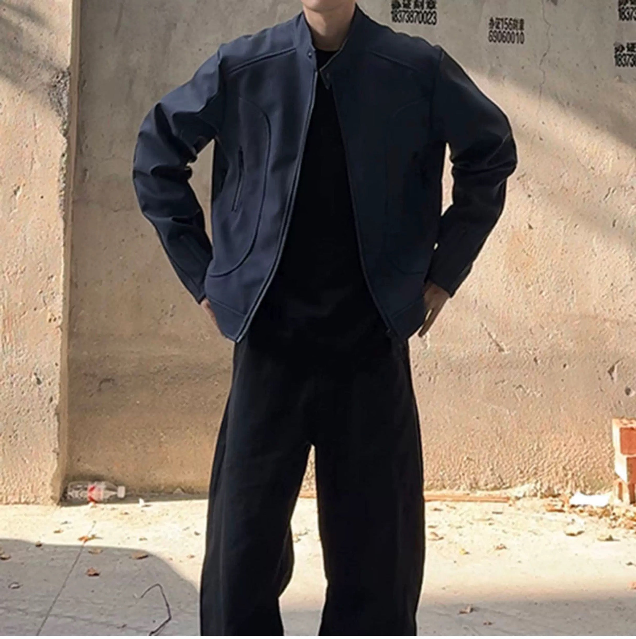 Men’s Deconstructed Patchwork Stand Collar Jacket – American Retro Street Outerwear FE0036
