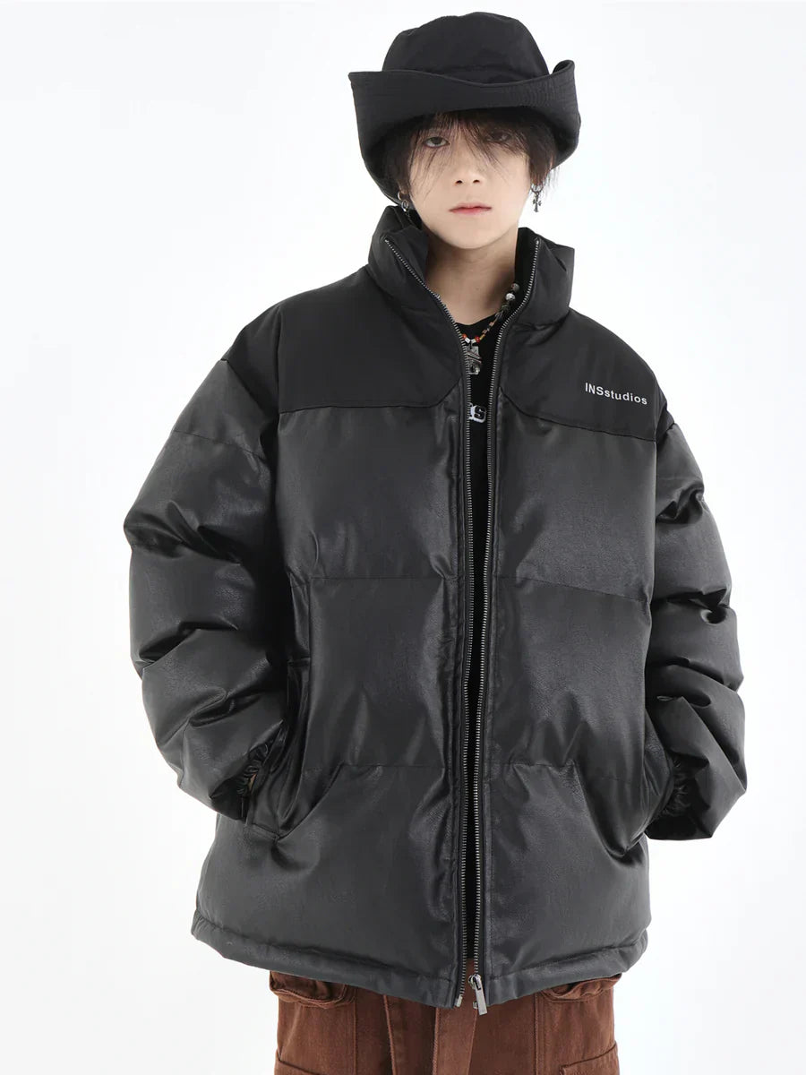 [INSstudios] PU LEATHER COTTON ZIPPER JACKET   FE0461