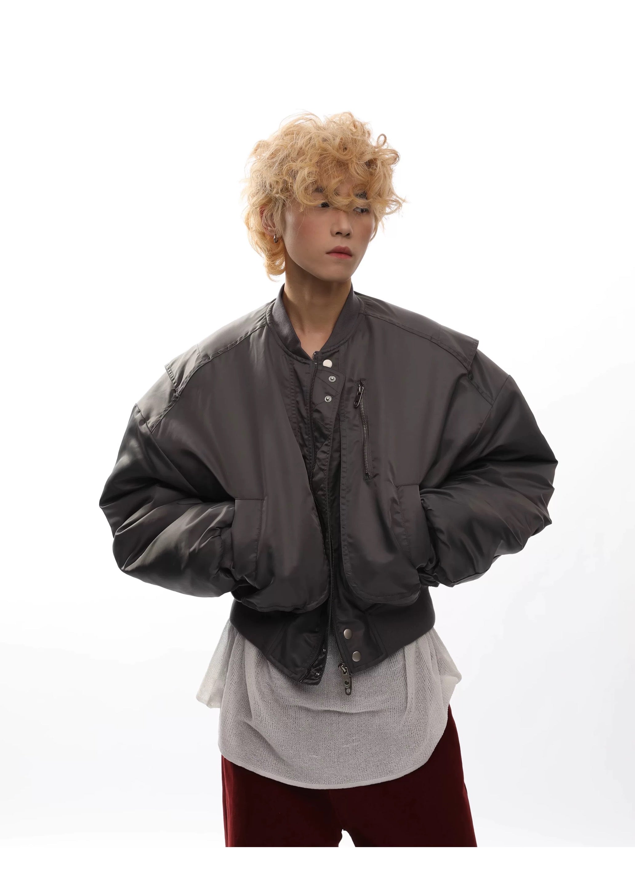 Men’s Cropped Bomber Puffer Jacket – American High Street Short Cotton Outerwear   FE0025