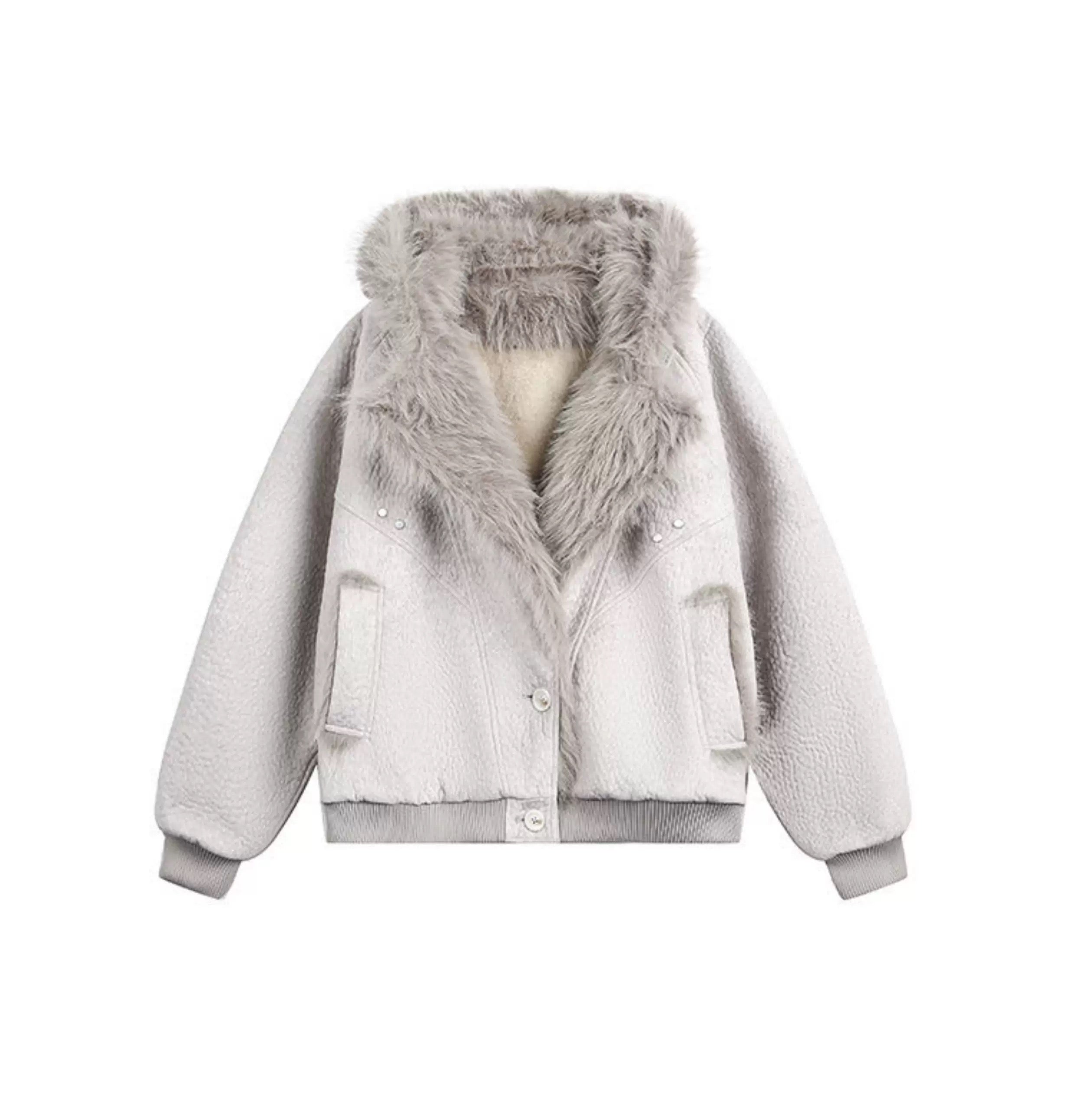 American Vintage Faux Rabbit Fur Hooded Jacket   FE0080