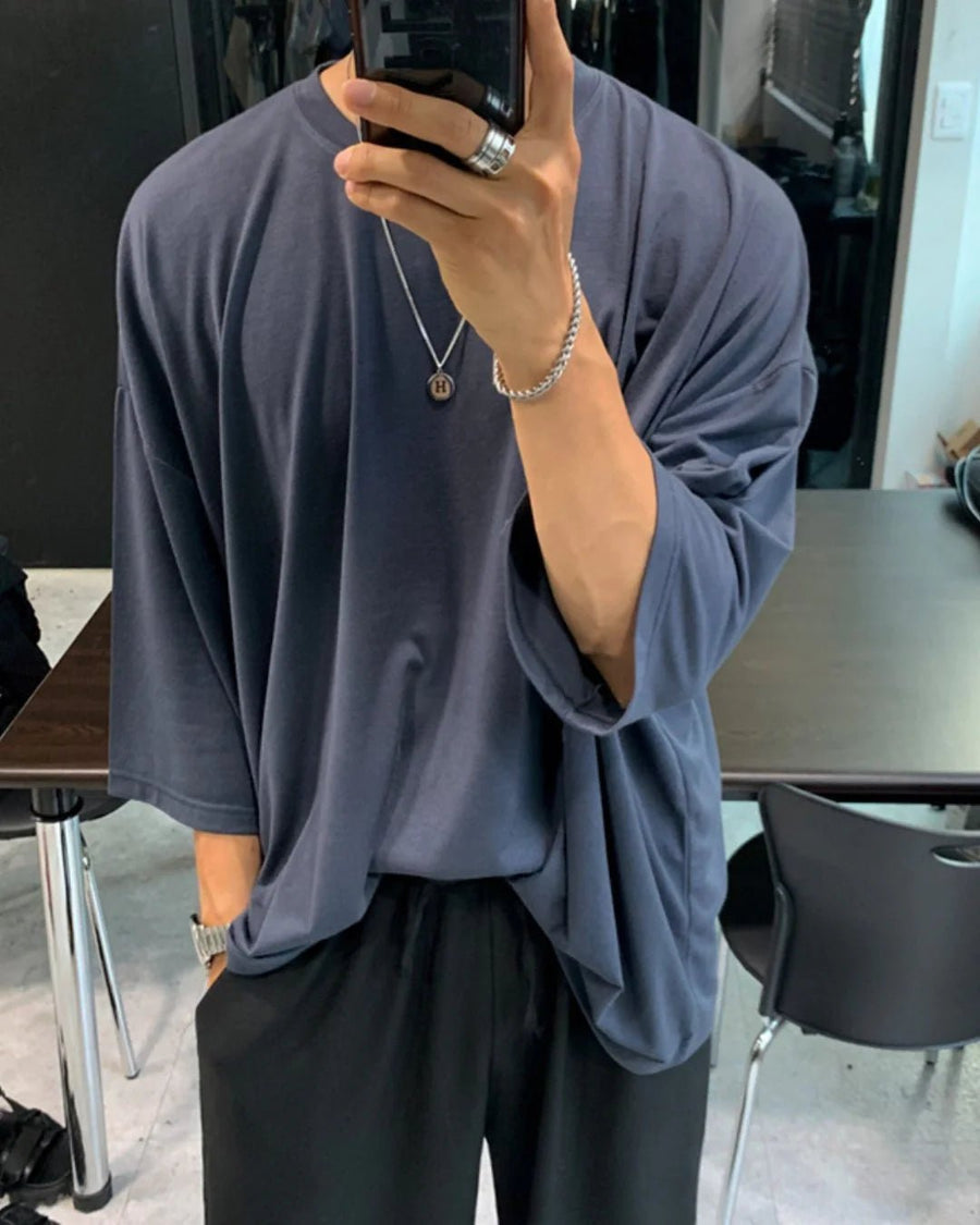 [MRCYC] COTTON LOOSE ROUND NECK HALF-SLEEVED T-SHIRT   FE0181