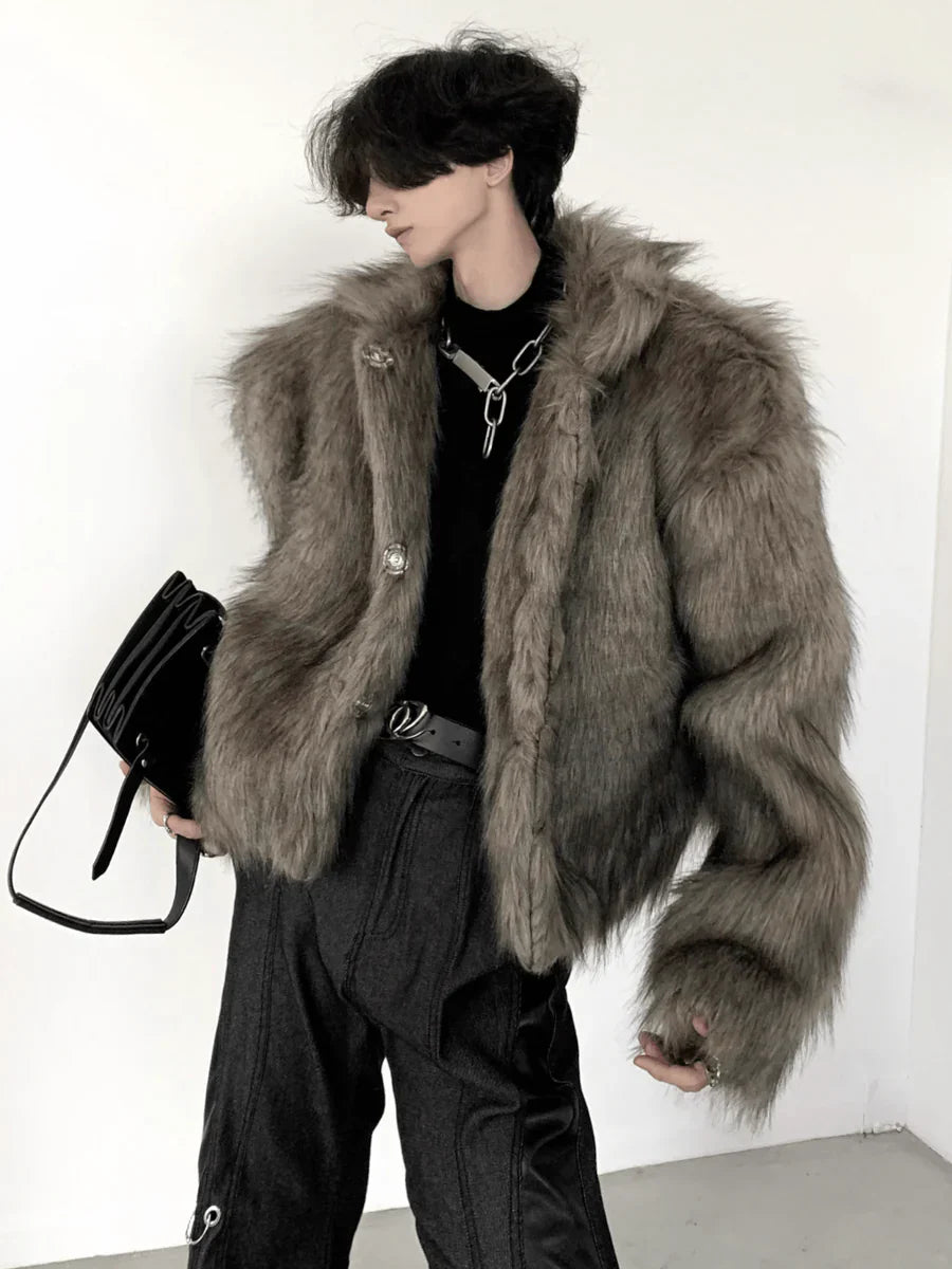 LONG HAIRY SHORT SECTION FAUX FUR COAT FE0459