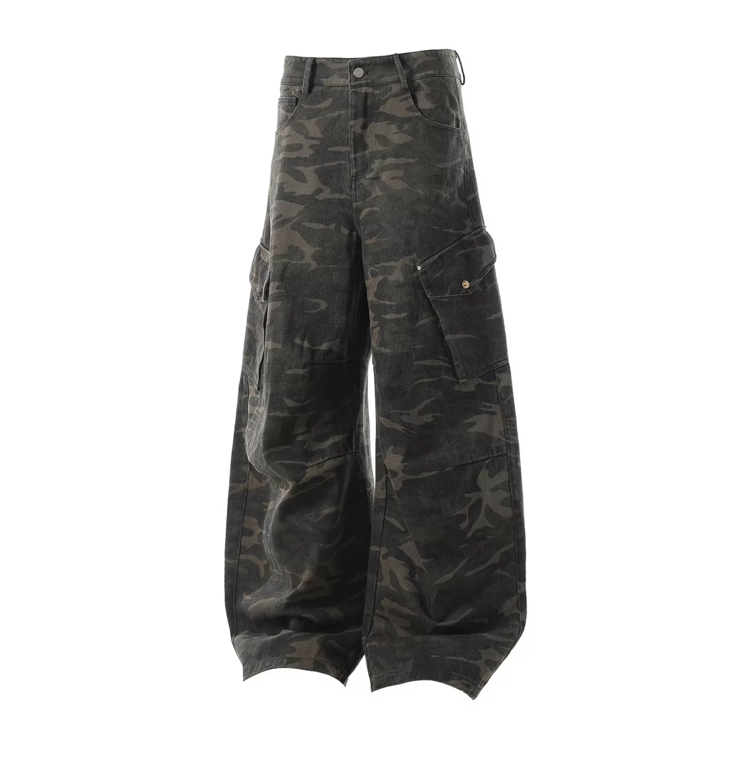 Men’s Camo Multi-Pocket Cargo Jeans – American Street Utility Denim Pants FE0042