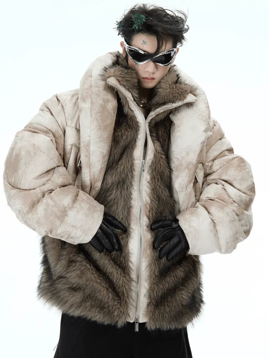 [CULTUREE] FAKE TWO-PIECE DESIGN FUR COTTON JACKET   FE0489