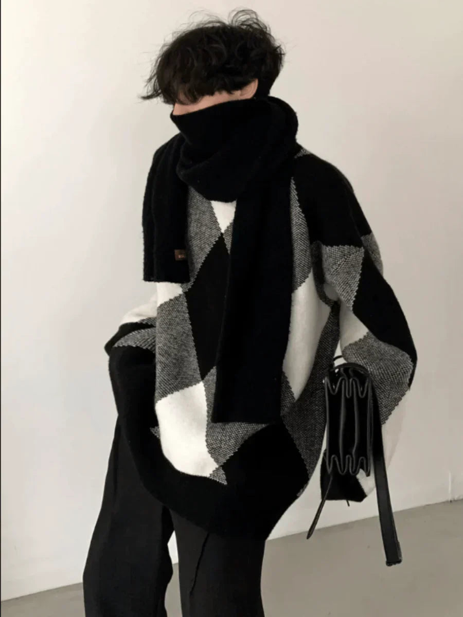 [AUTUMNWIND] BLACK AND WHITE HIGH-END DESIGN TURTLENECK SWEATER FE0650
