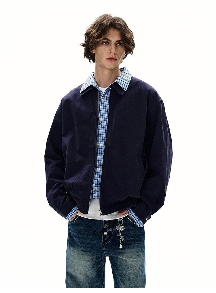Men’s Vintage Plaid Patchwork Layered Jacket – American Retro Fake Two-Piece Streetwear Coat FE0055