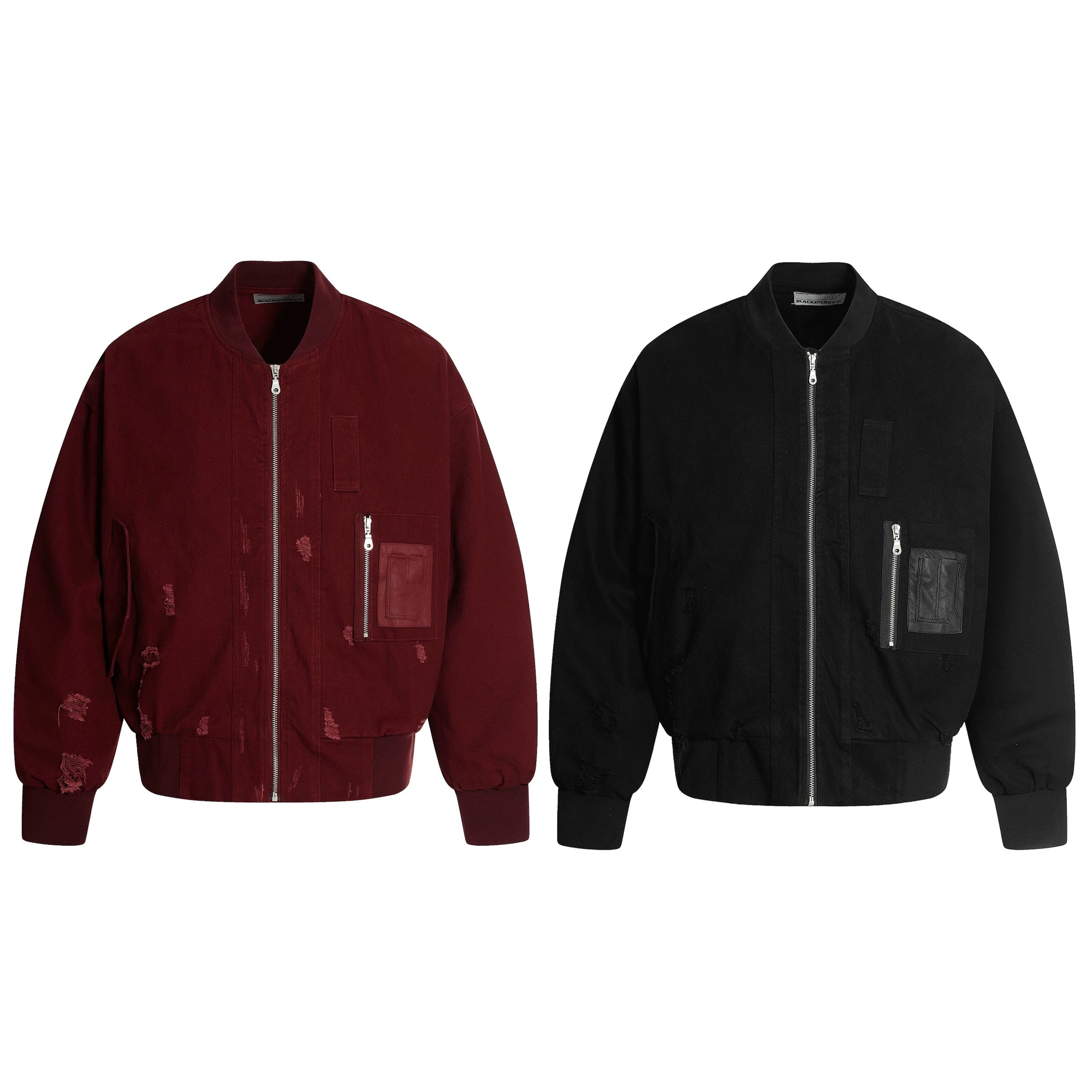 Men’s Burgundy MA-1 Distressed Bomber Jacke  FE0306