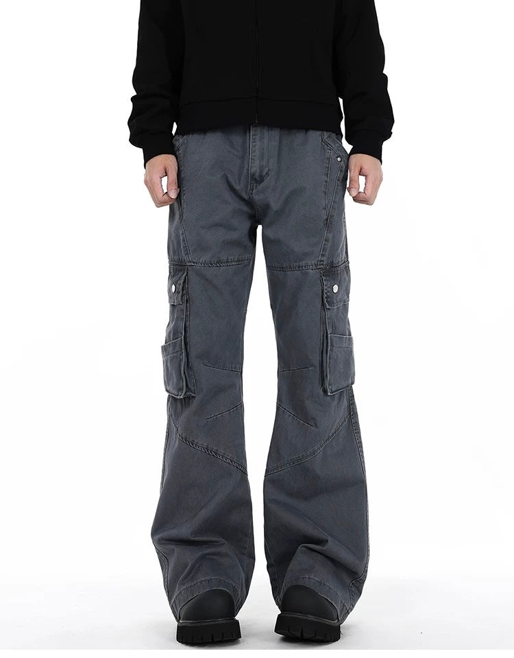 Men’s Deconstructed Cargo Pants – American Retro Utility Street Trousers FE0033