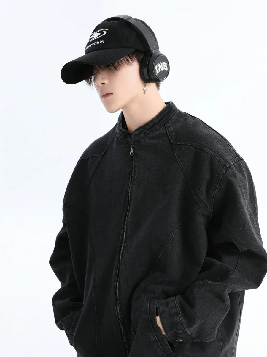 [INSstudios] WASHED DENIM JACKET ZIPPER FE0480