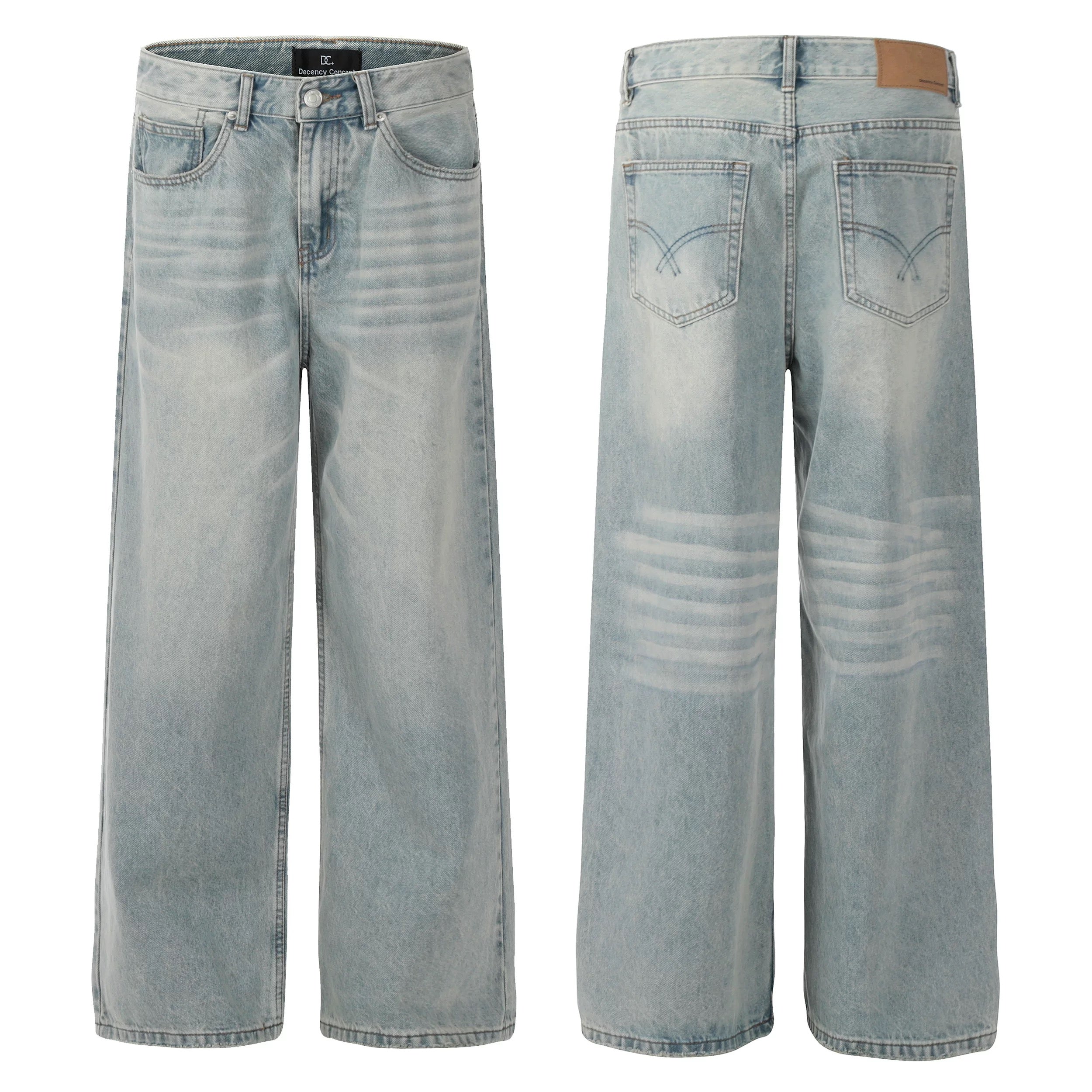 Men’s Vintage Wash Straight Leg Jeans Loose Fit Wide Leg Denim Pants  FE0012