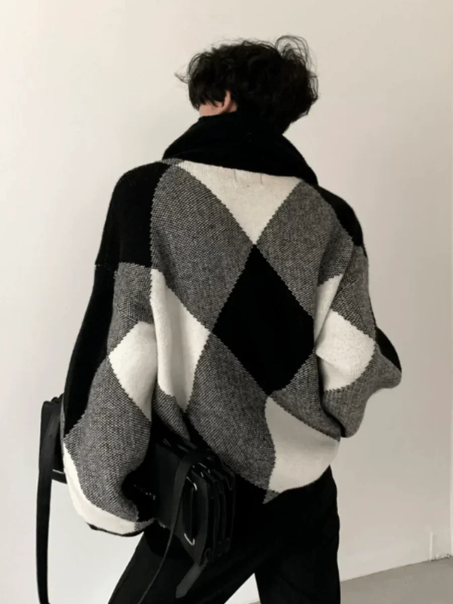 [AUTUMNWIND] BLACK AND WHITE HIGH-END DESIGN TURTLENECK SWEATER FE0650