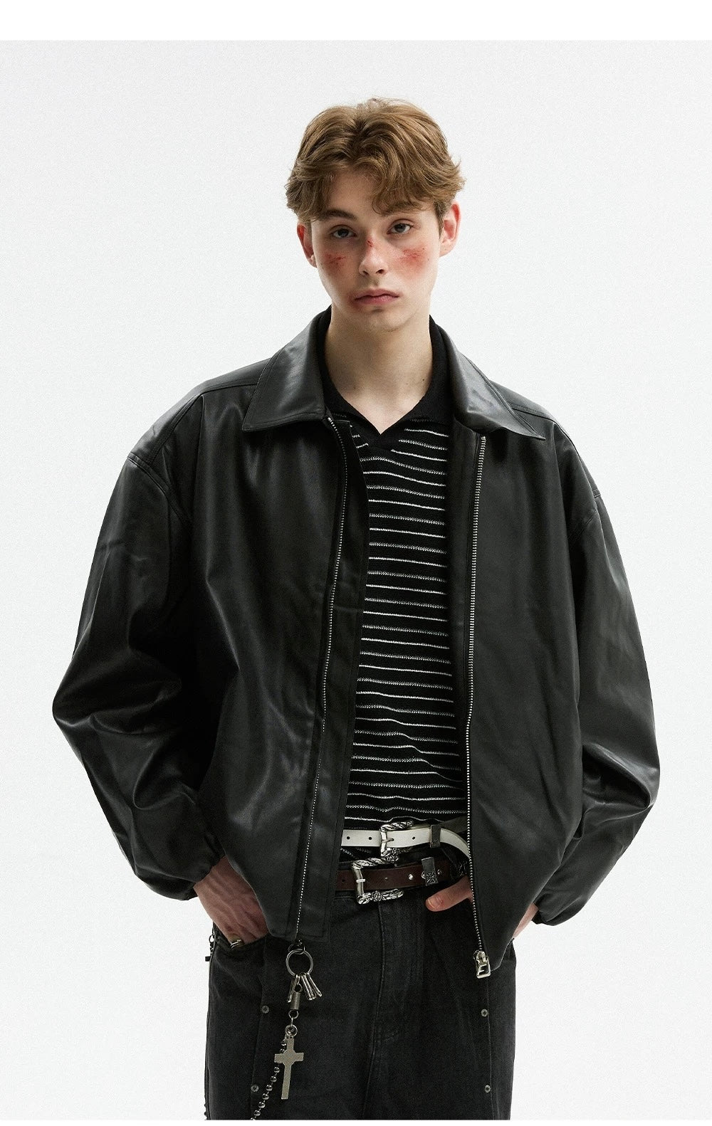 Men’s Retro American Black PU Leather Jacket  FE0358