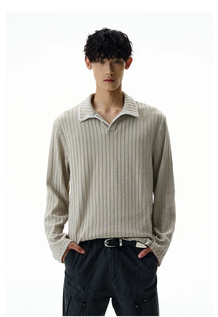 Men’s Long-Sleeve Cotton Polo – Streetwear Style  FE0365