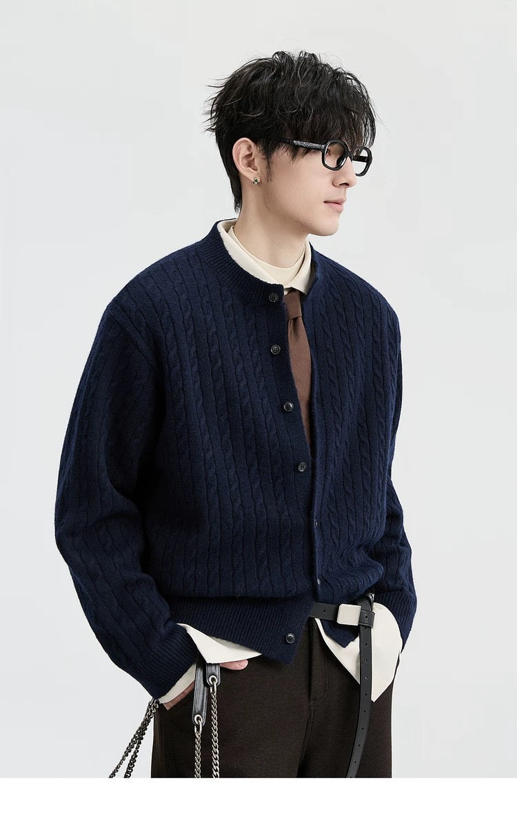 Jacquard Retro-Style Henry Neck Sweater  FE0274